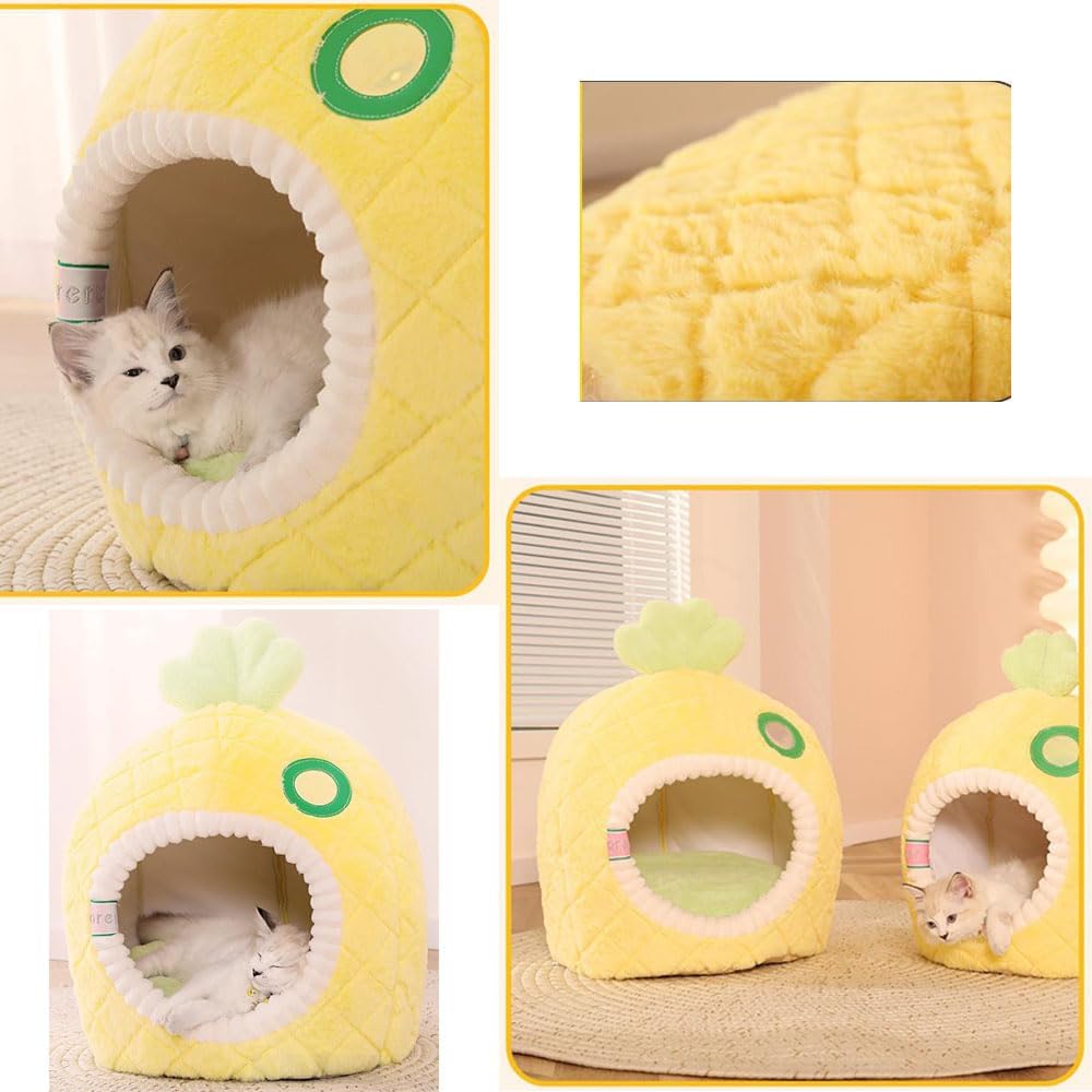 Pineapple Cat Cave - Soft And Cosy Sleeping Cave For Cats Pet Bed For Cats In Fruit Design
