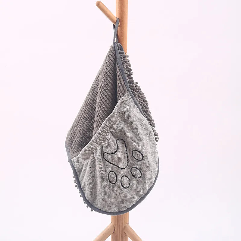 Absorbent Dog Towel Glove With Paw Embroidery For Quick Drying