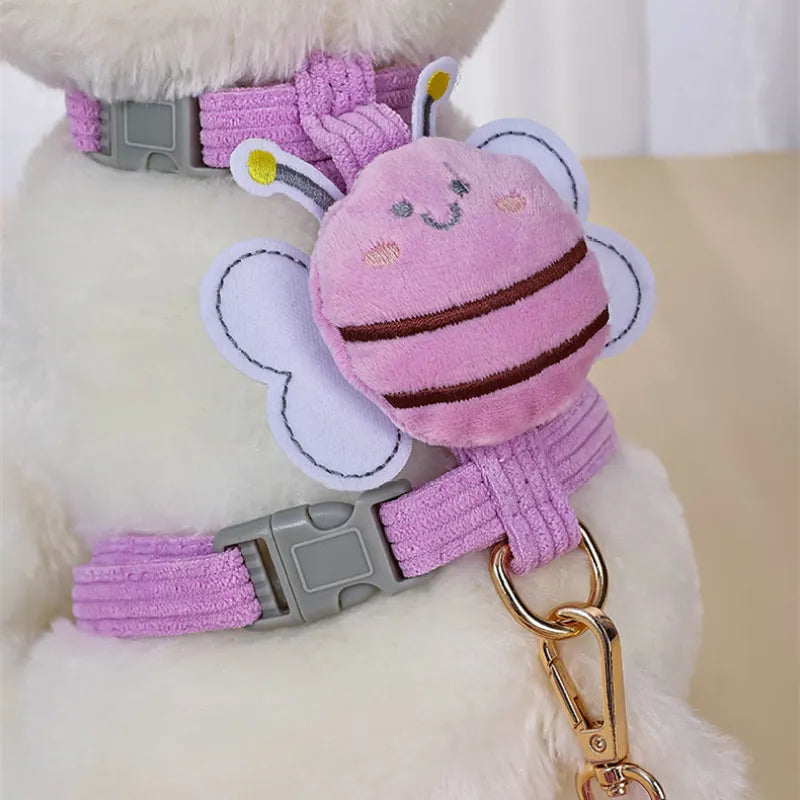 Cute Dog Harness With Bee Motif - Adjustable Lead