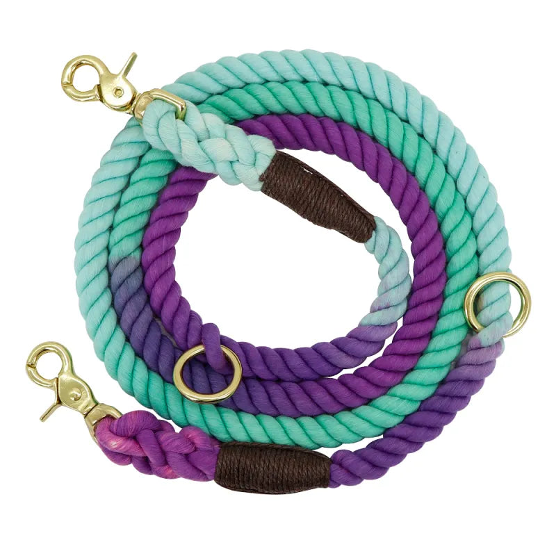Colourful Cotton Rope Dog Leash - Robust Spiral Dog Leash With Snap Hook