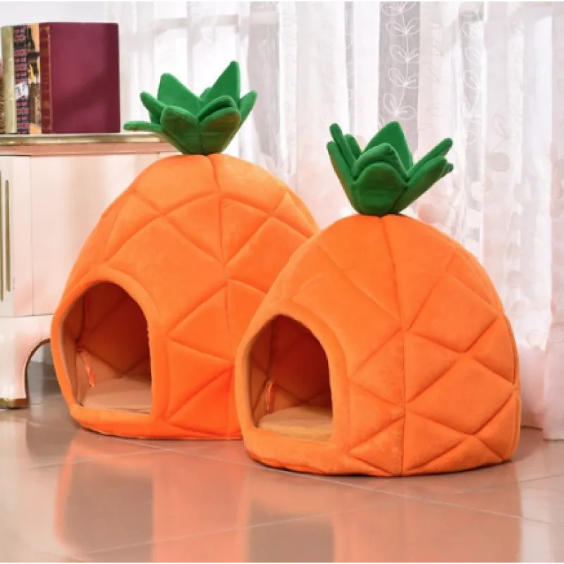 Cat Cave In Pineapple Design - Cuddly Sleeping Cave For Cats And Small Dogs