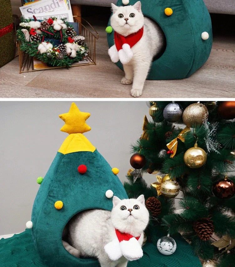 Cat Bed In Christmas Tree Form