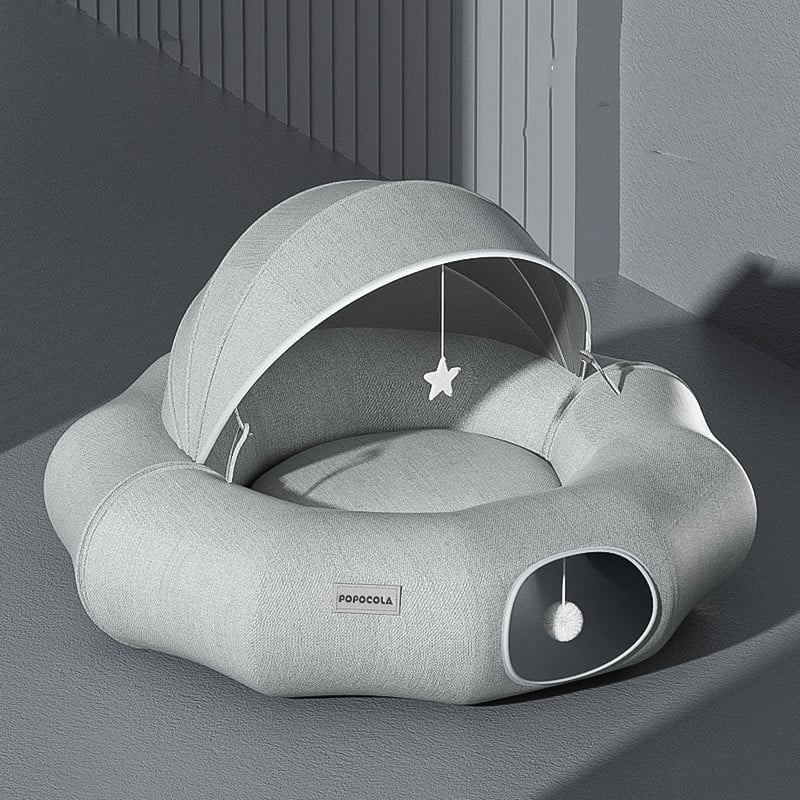 Cuddly Bed for Cats and Small Dogs with Removable Roof and Toy