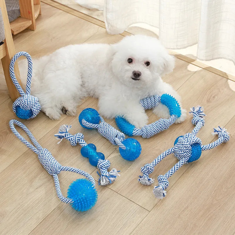 Dog Toy with Rubber Ball and Rope - Chew Toy for Pulling and Playing