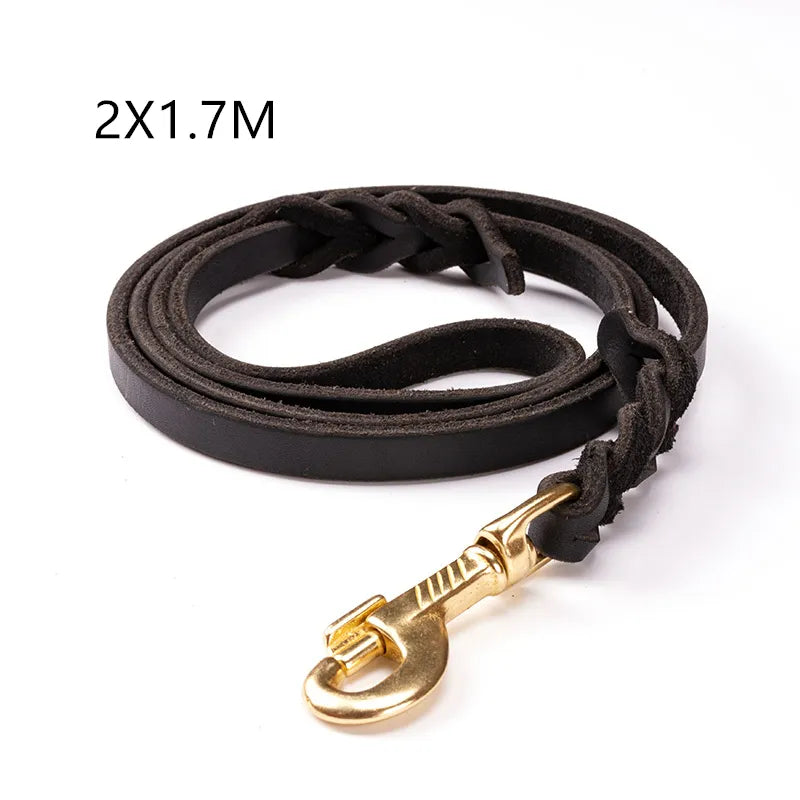 Leather Dog Lead With Golden Carabiner - Robust And Elegant Dog Accessory