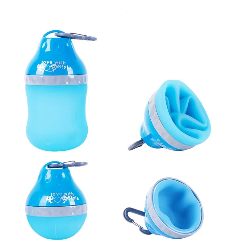 Portable Drinking Bottle For Pets With Integrated Bowl And Carabiner