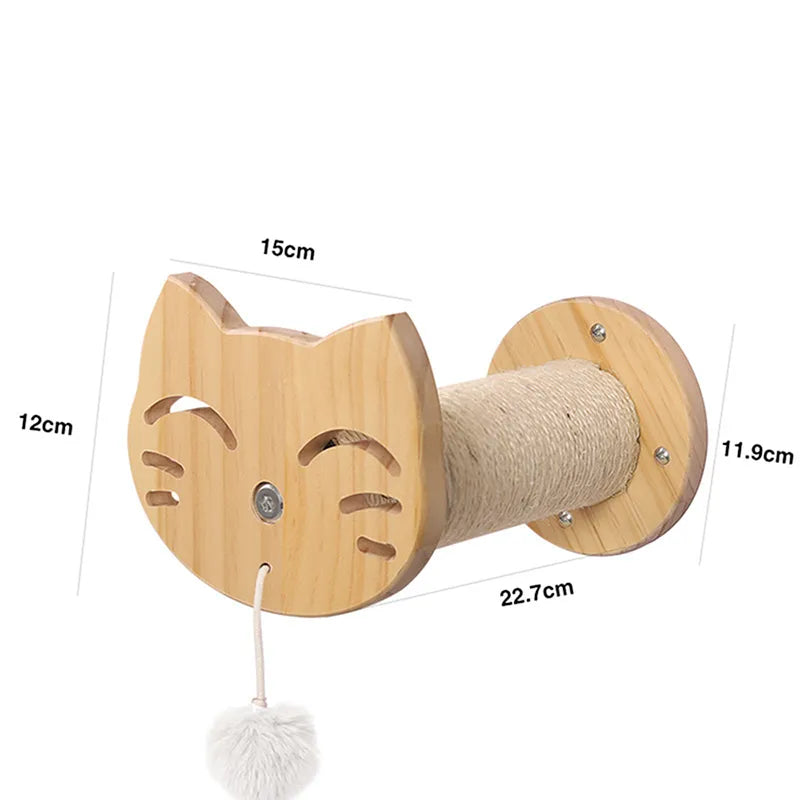 Wall Scratching Board For Cats Made Of Wood In Cat Head Design - Cosy Resting Place And Toy