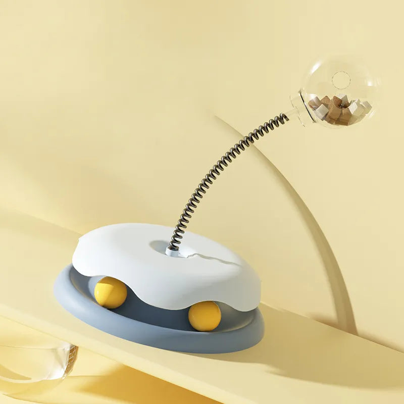 Interactive Cat Toy With Treat Dispenser And Flexible Pole