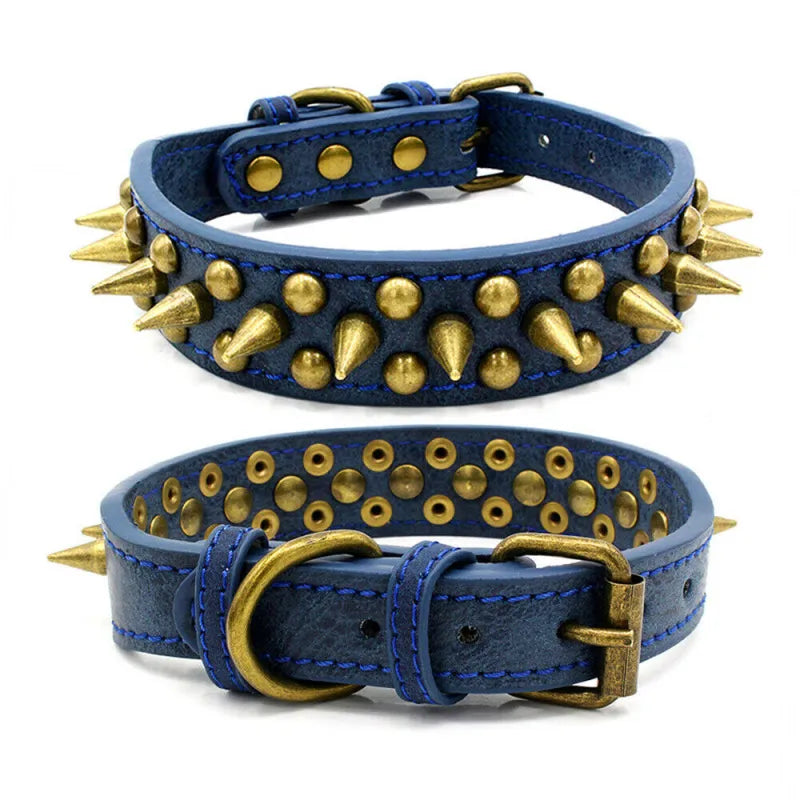 Leather Dog Collar With Rivets And Spikes In 3 Colors