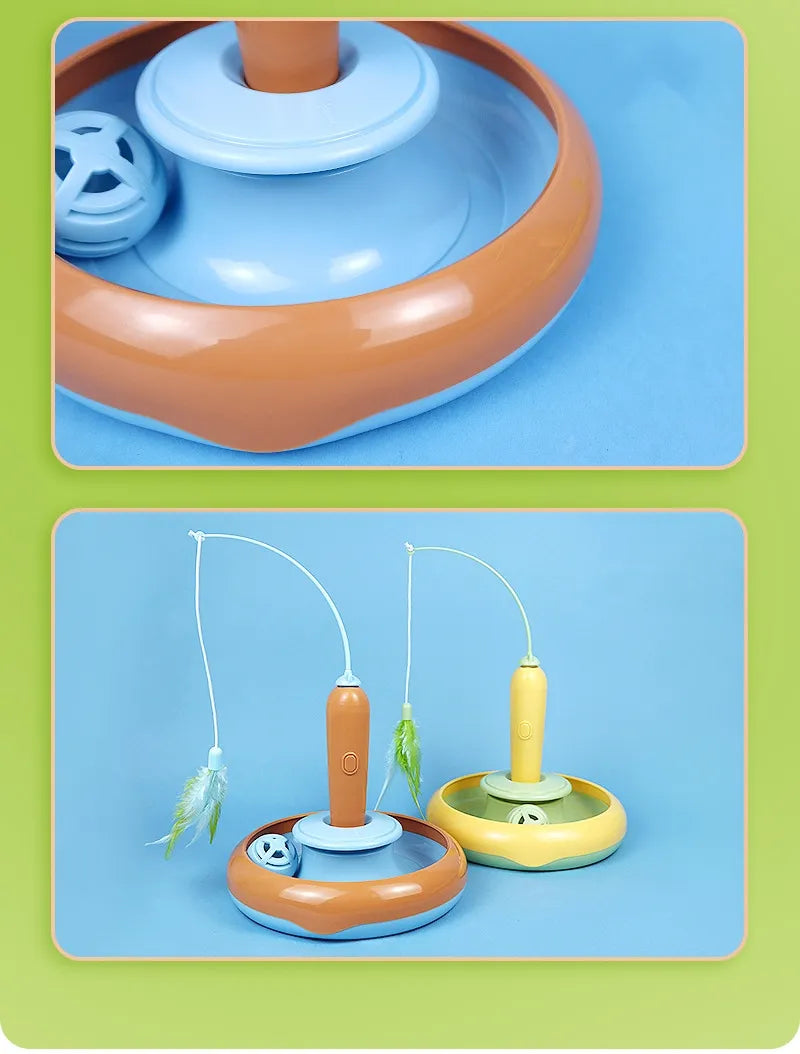 Interactive Cat Toy With Feathers And Ball - Electronic Toy For Cats