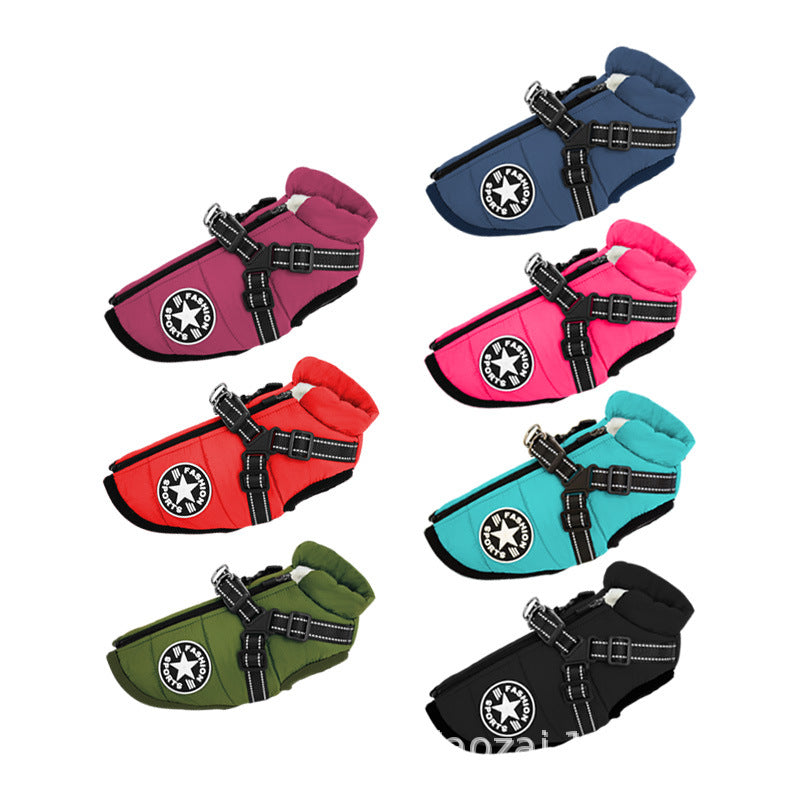Wind and Waterproof Dog Jacket with Integrated Harness
