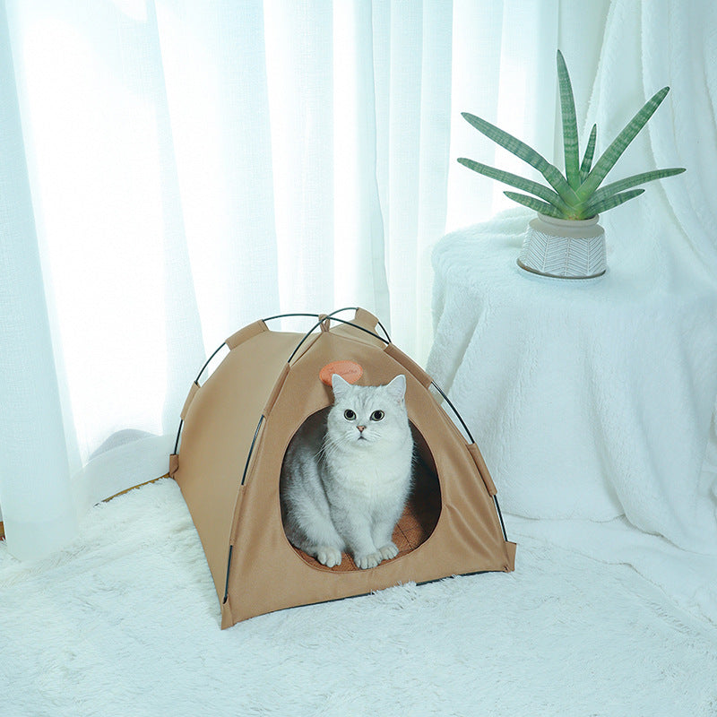 Premium Cat Tent With Rattan Mat