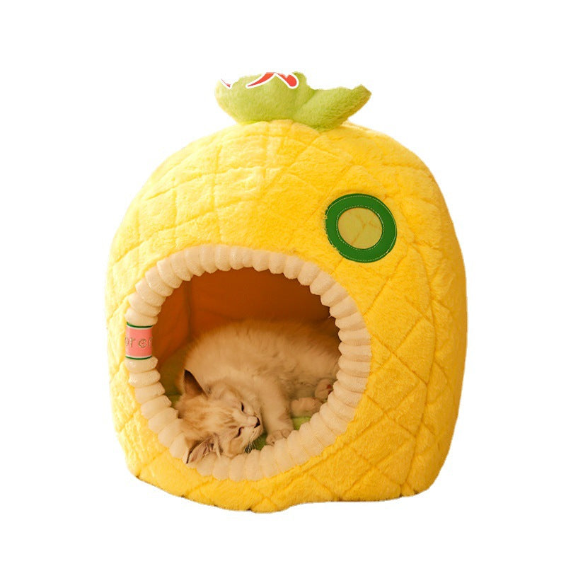 Pineapple Cat Cave - Soft And Cosy Sleeping Cave For Cats Pet Bed For Cats In Fruit Design