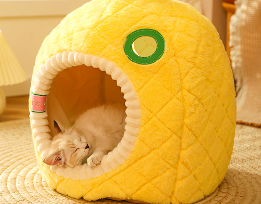 Pineapple Cat Cave - Soft And Cosy Sleeping Cave For Cats Pet Bed For Cats In Fruit Design
