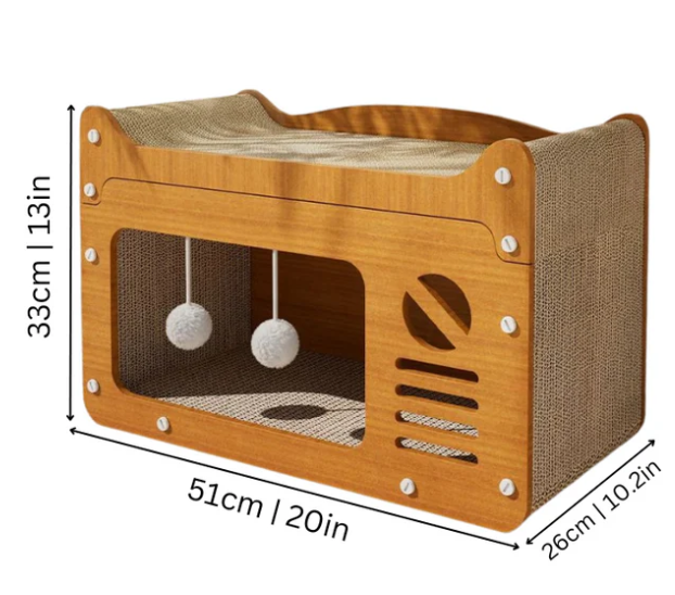 Cat House with Scratching Surface and Integrated Play Area