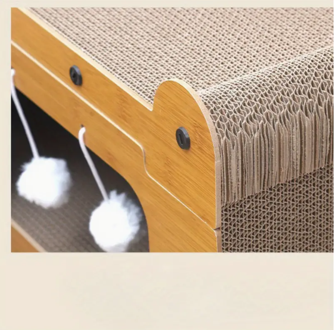 Cat House with Scratching Surface and Integrated Play Area