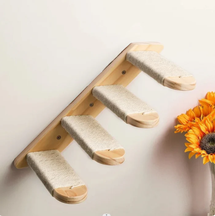 Deluxe Cat Climbing Steps - Wall-mounted With Sisal Rope