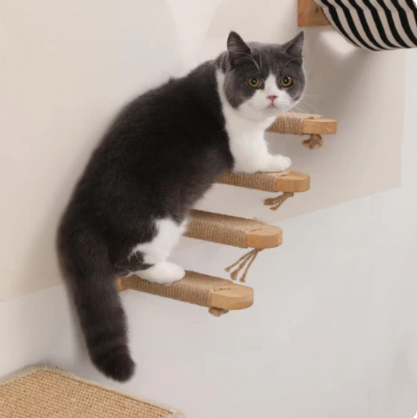 Deluxe Cat Climbing Steps - Wall-mounted With Sisal Rope