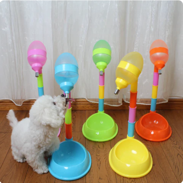 Height-adjustable Drinking Dispenser With Food Bowl For Pets