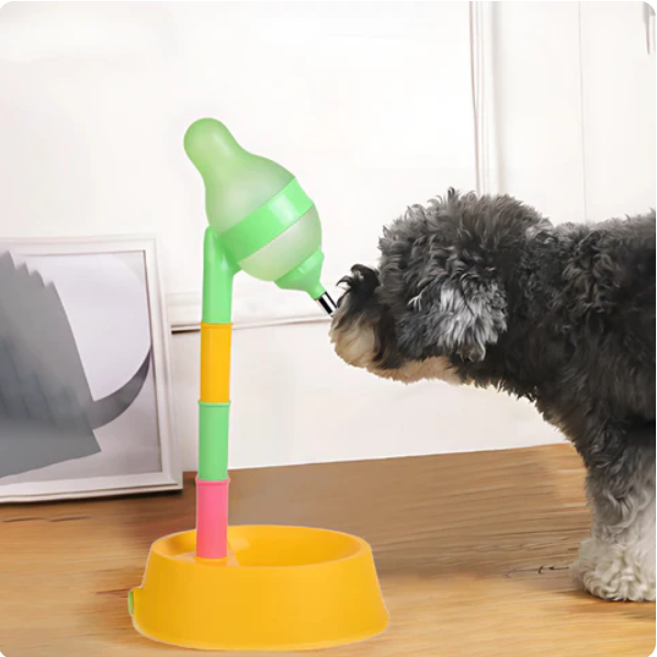 Height-adjustable Drinking Dispenser With Food Bowl For Pets