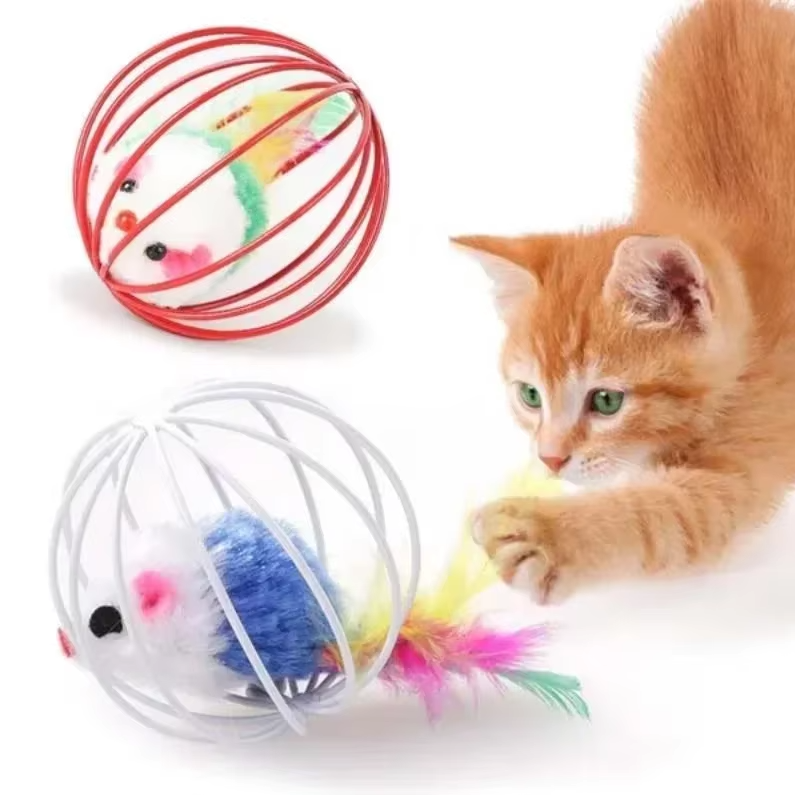Cat Toy Mouse In Cage With Feather Tail
