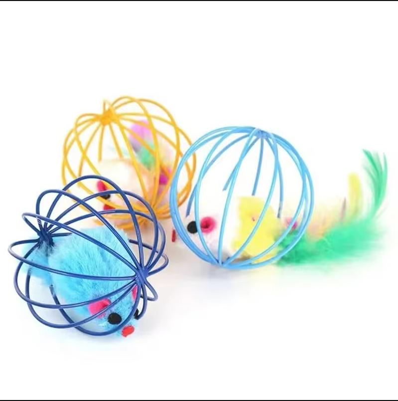 Cat Toy Mouse In Cage With Feather Tail