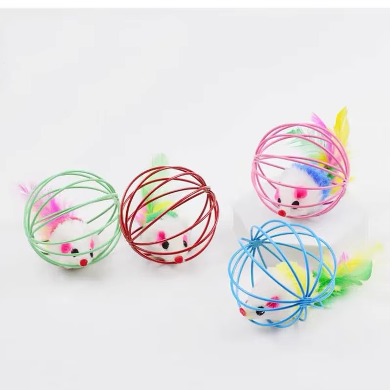 Cat Toy Mouse In Cage With Feather Tail