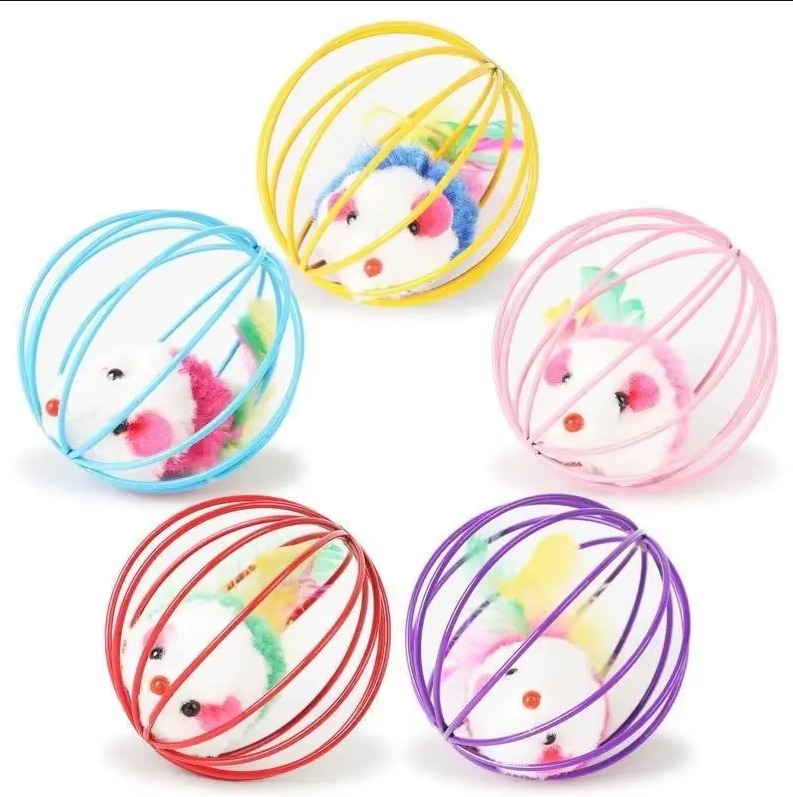 Cat Toy Mouse In Cage With Feather Tail
