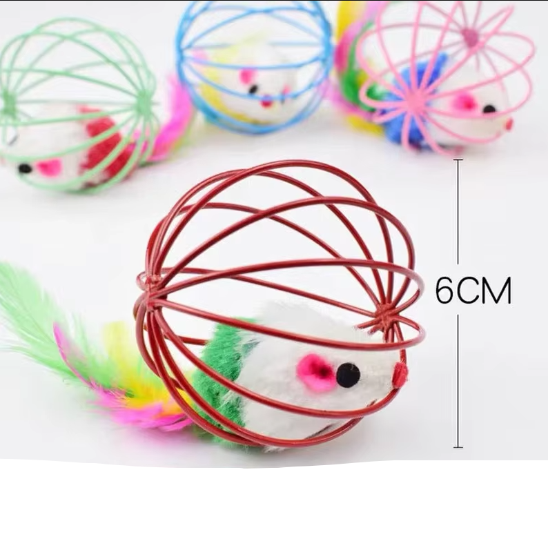 Cat Toy Mouse In Cage With Feather Tail