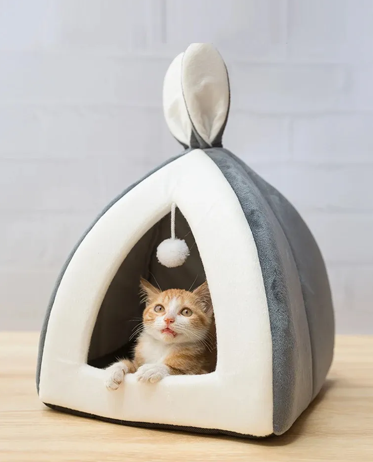 Cuddly & Cozy - Soft Cat Bed In Cave Shape With Play Ball