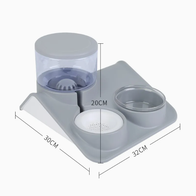 Water And Food Bowl For Pets - 2-in-1 System With Practical Base