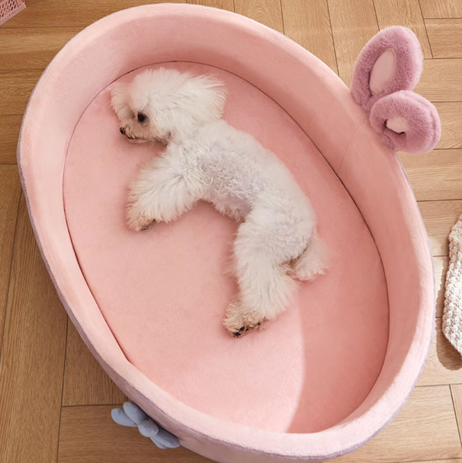 Dog Bed Bunny - Soft Cosy Pet Bed With Ears Flower Decoration