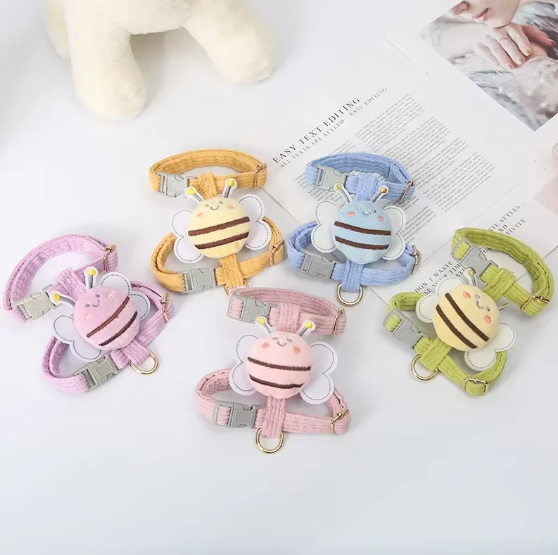 Cute Dog Harness With Bee Motif - Adjustable Lead