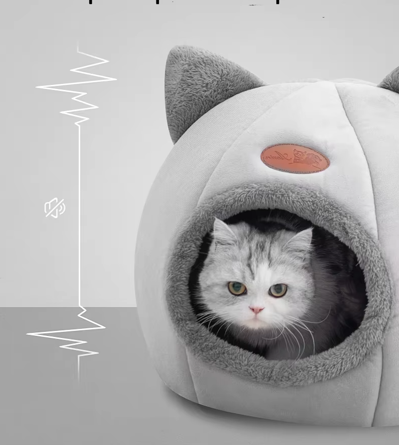 Cat - Shaped Cuddly Bed For Pets - Soft Warming Cat House With Removable Cushion