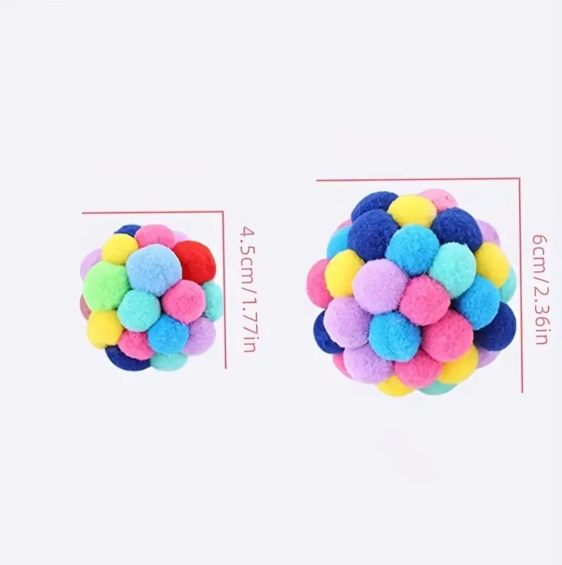 Colourful Pompom Cat Ball - Soft Interactive Toy For Playful House Cats