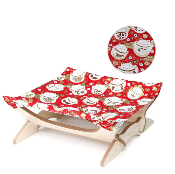Colourful Wooden Cat Lounger With Fabric Cover - Comfortable Resting Place For Cats