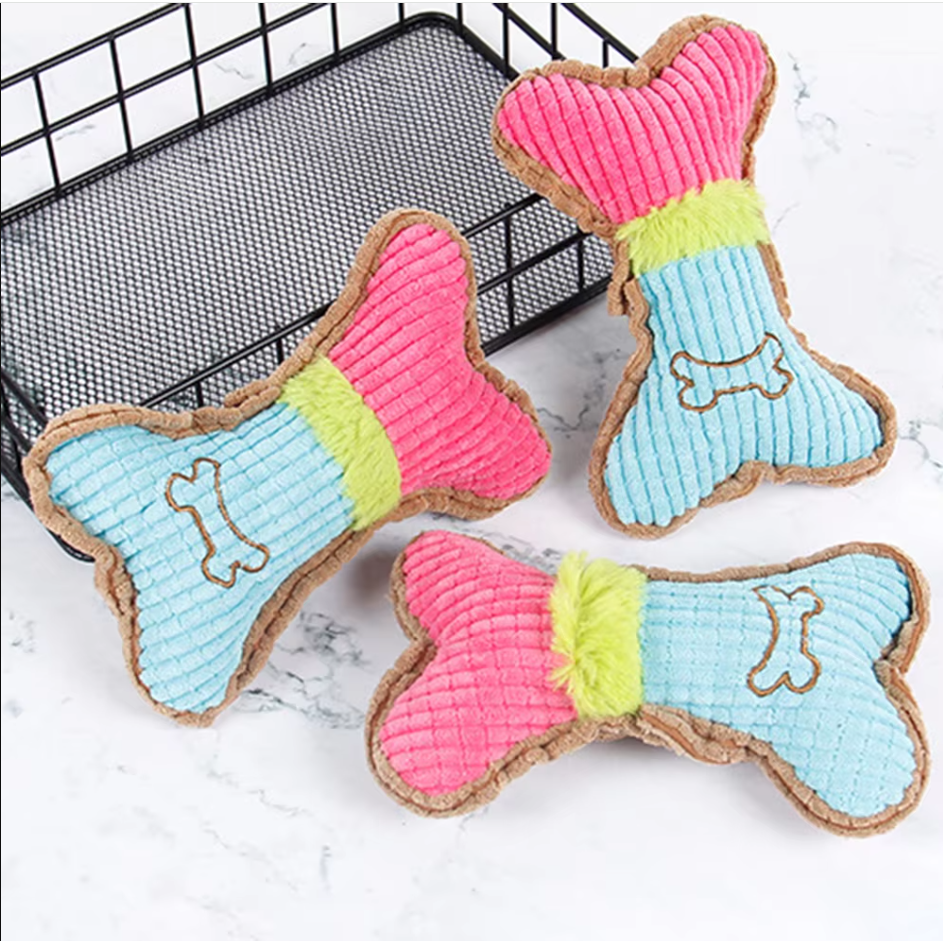 Soft Squeaker Dog Toy - Robust Chew Cushion In Bone Shape