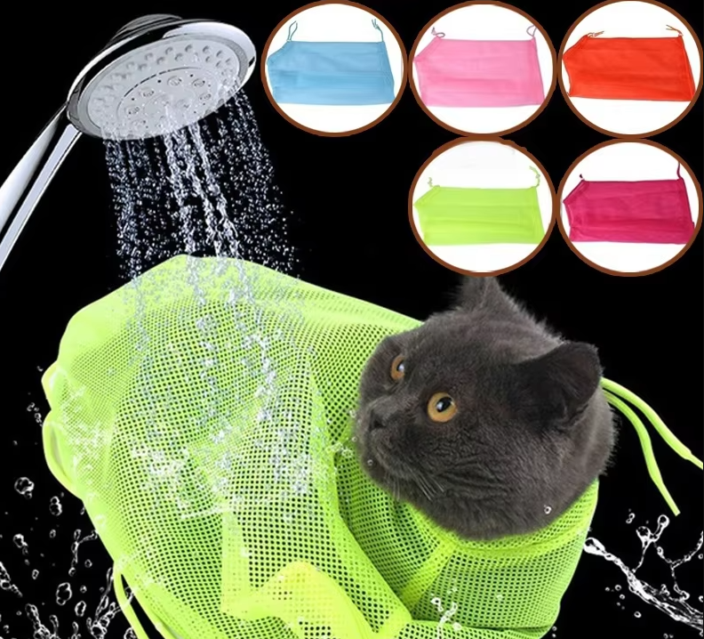 Cat Grooming Bag With Mesh Fabric For Safe Bathing And Claw Care