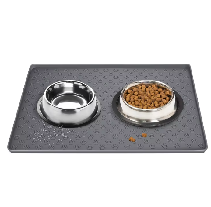 Feeding Mat With Stainless Steel Bowls For Pets