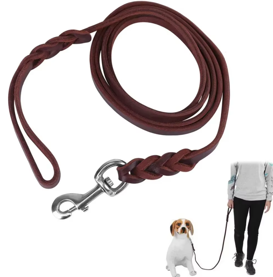 Leather Dog Lead With Golden Carabiner - Robust And Elegant Dog Accessory