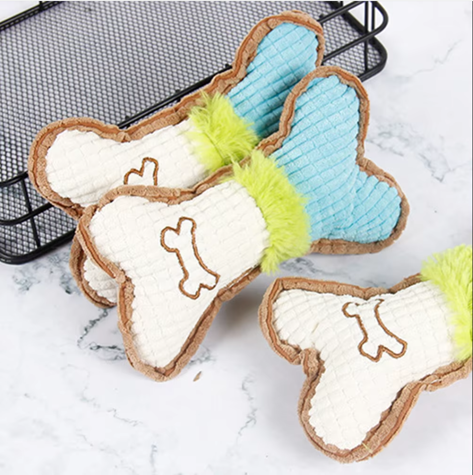 Soft Squeaker Dog Toy - Robust Chew Cushion In Bone Shape