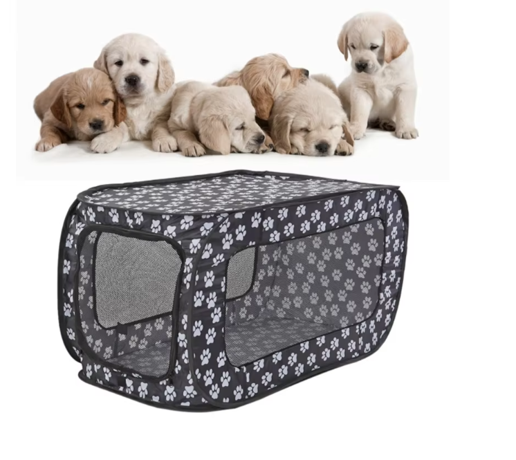 Foldable Fabric Dog Box With Paw Pattern - Portable And Ventilated