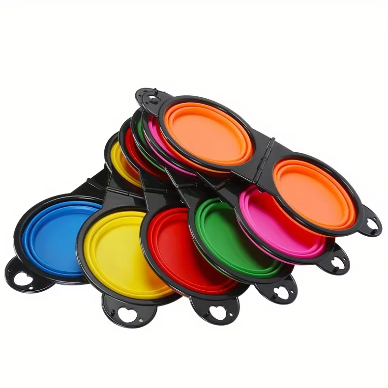 Collapsible Adjustable Double Feeding Bowl For Pets