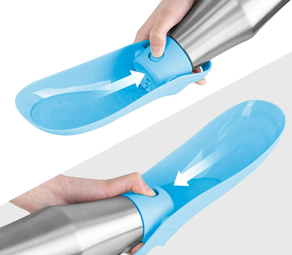 Stainless Steel Drinking Bottle For Dogs - Portable Water Dispenser With Foldable Bowl