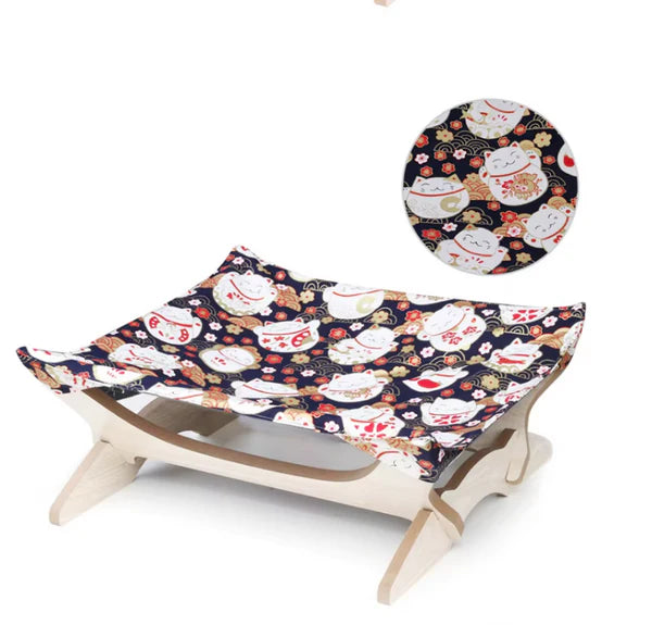 Colourful Wooden Cat Lounger With Fabric Cover - Comfortable Resting Place For Cats