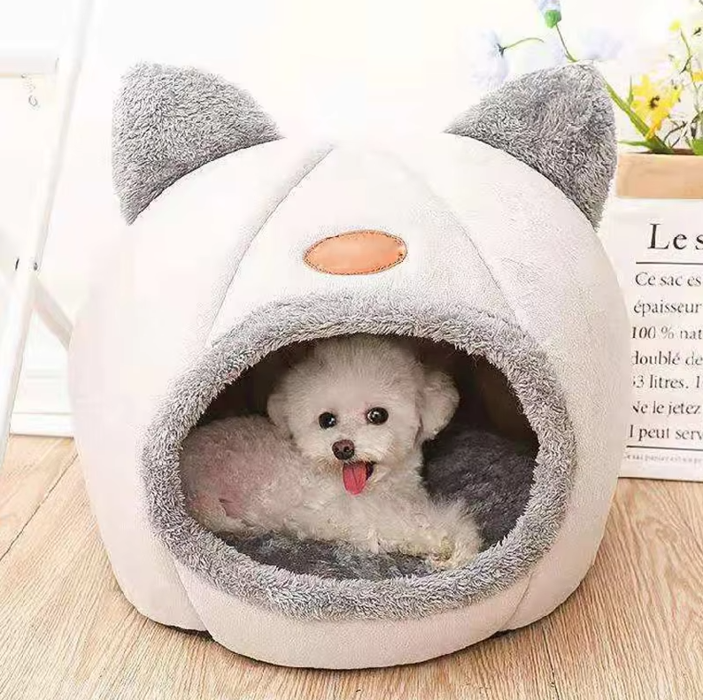 Cat - Shaped Cuddly Bed For Pets - Soft Warming Cat House With Removable Cushion