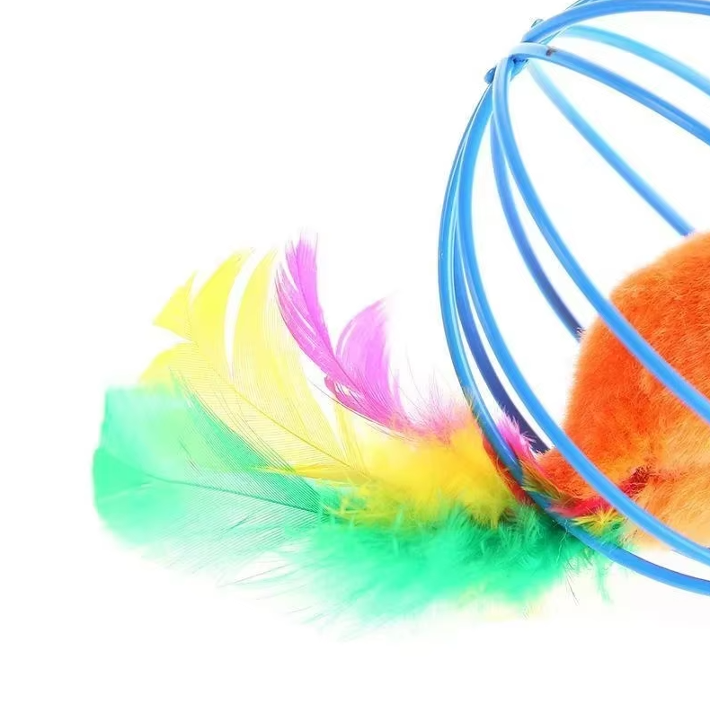 Cat Toy Mouse In Cage With Feather Tail