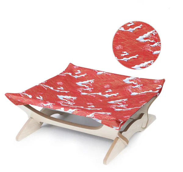 Colourful Wooden Cat Lounger With Fabric Cover - Comfortable Resting Place For Cats
