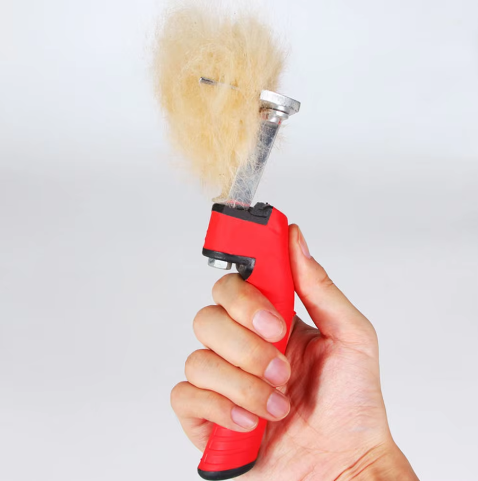 Fur Grooming Rake for Large Dogs with Red Handle and Sturdy Stainless Steel Prongs