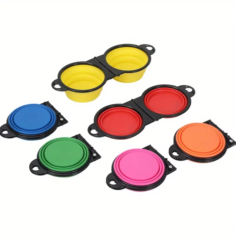 Collapsible Adjustable Double Feeding Bowl For Pets